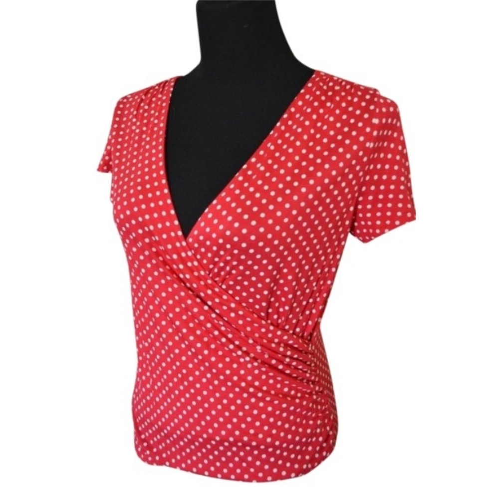 Talbots Polka Dot Wrap Blouse Small